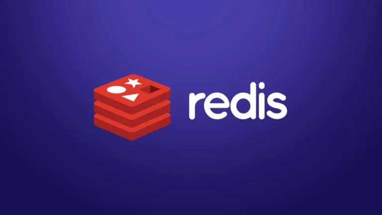 Imagem com fundo roxo e logo do Redis ao centro