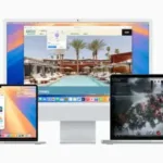 Imagem com telas de computadores com macOS 15