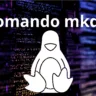 Imagem com códigos ilustrativos ao fundo, logo do linux o tux e o titulo Comando mkdir