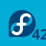 Logo do Fedora no fundo azul com o número da versão 42 remetendo ao Fedora 42