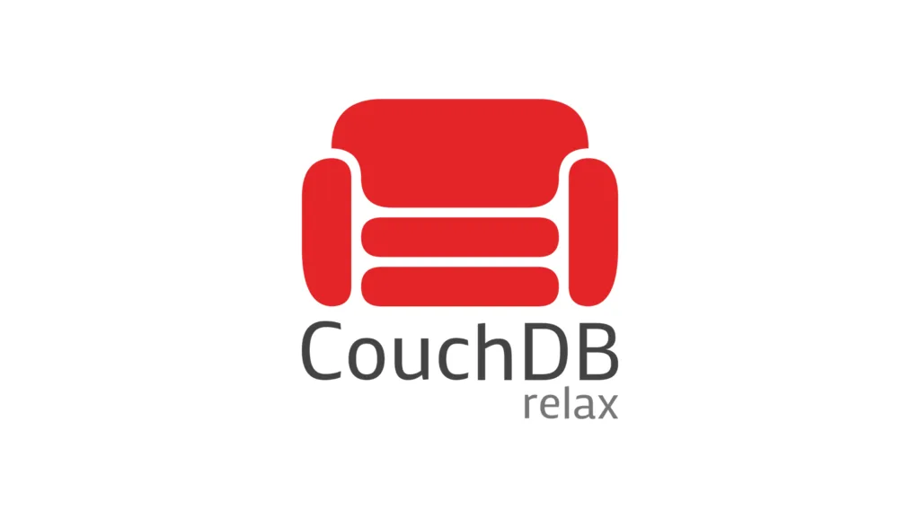 Logo do Apache CouchDB com um ícone de sofá vermelho e o texto 'CouchDB relax