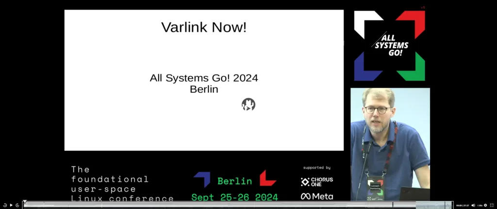 Apresentação de Lennart Poettering sobre o Varlink na conferência All Systems Go! 2024, realizada em Berlim