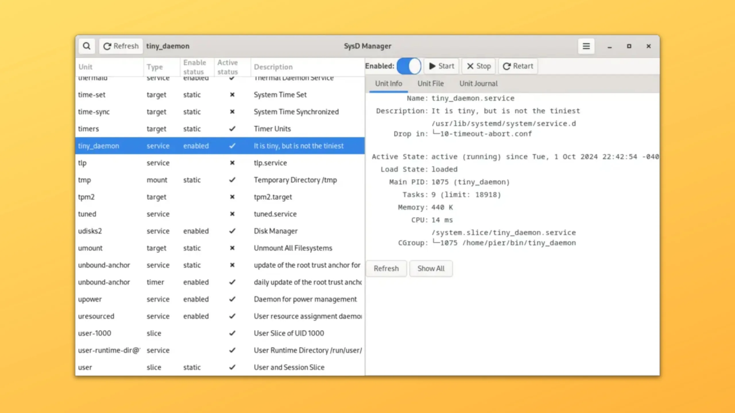 Instale o SysD Manager no Ubuntu, Fedora, Debian e outras distribuições Linux com Flatpak 2 Imagem com a interface do Sysd Manager