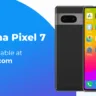 Imagem promocional do smartphone Murena Pixel 7, mostrando o dispositivo com sua tela inicial e o texto "Murena Pixel 7, now available at murena.com" em um fundo azul à esquerda, destacando que o dispositivo está disponível para compra no site oficial Murena.