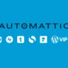 Logotipo da Automattic com ícones dos produtos WordPress, WooCommerce, Tumblr e outros, sobre fundo azul