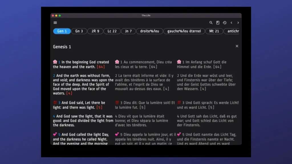Imagem com a interface do BibleMultiTheLife