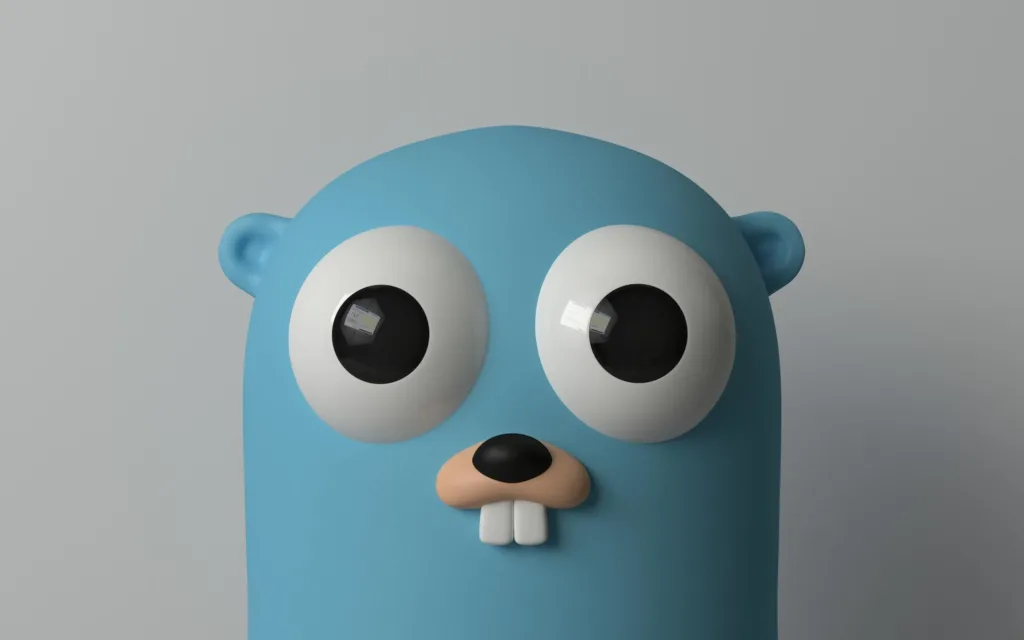 Mascote do Golang com fundo cinza, representando a linguagem de programação Go