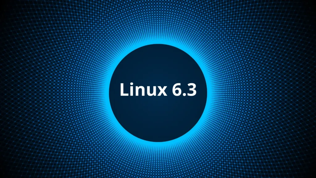 Logo estilizada do Linux 6.3 com um fundo circular azul gradiente.