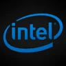 Logotipo da Intel em azul sobre um fundo preto texturizado, representando a identidade visual da marca.