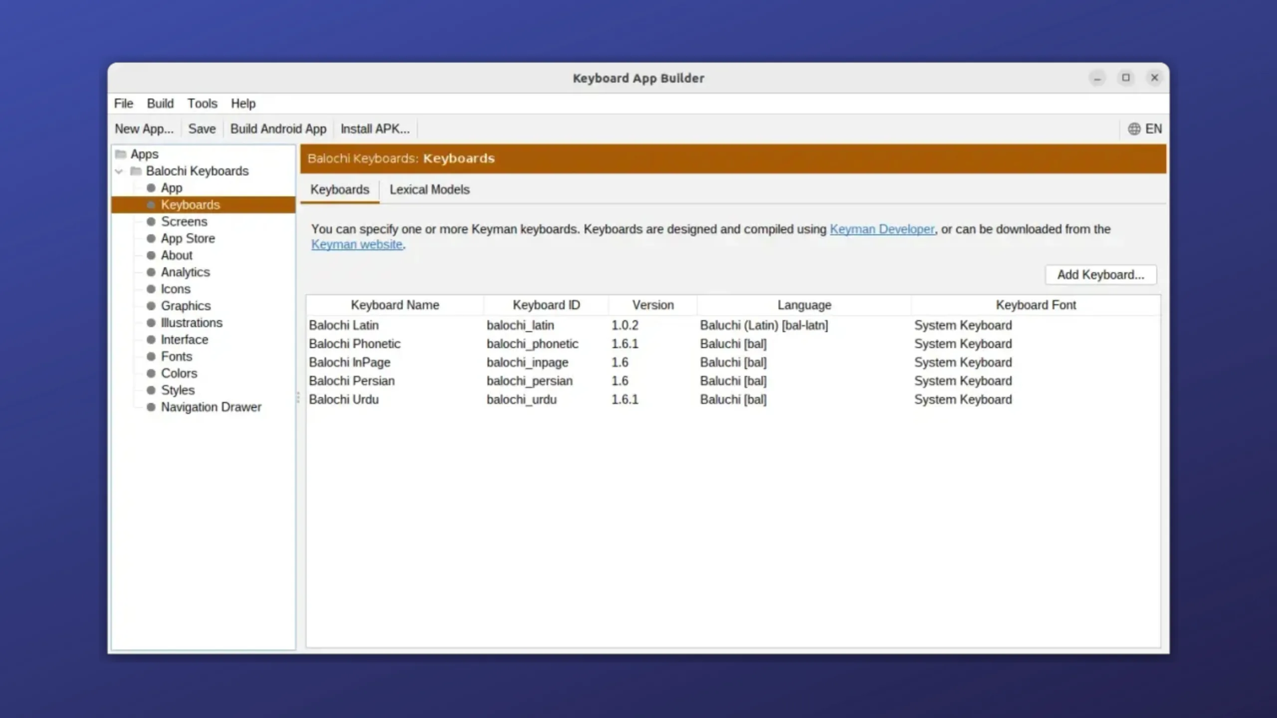 Instale o Keyboard App Builder no Ubuntu, Fedora, Debian e outras distribuições Linux com Flatpak 2 Imagem com a interface do Keyboard app Builder