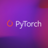 Logotipo do PyTorch em fundo gradiente roxo e vermelho.