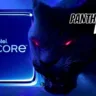 Logotipo Intel Core com ilustração de uma pantera preta em fundo azul, representando a linha de processadores Panther Lake da Intel.