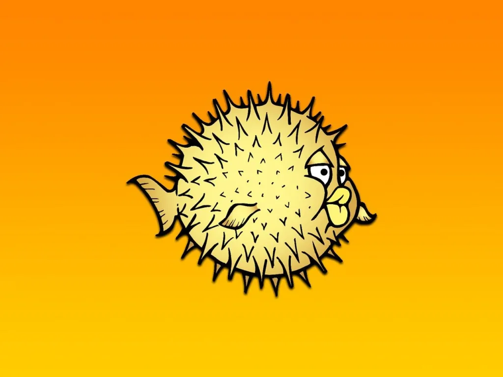 Mascote do OpenBSD, um baiacu estilizado, sobre um fundo laranja.