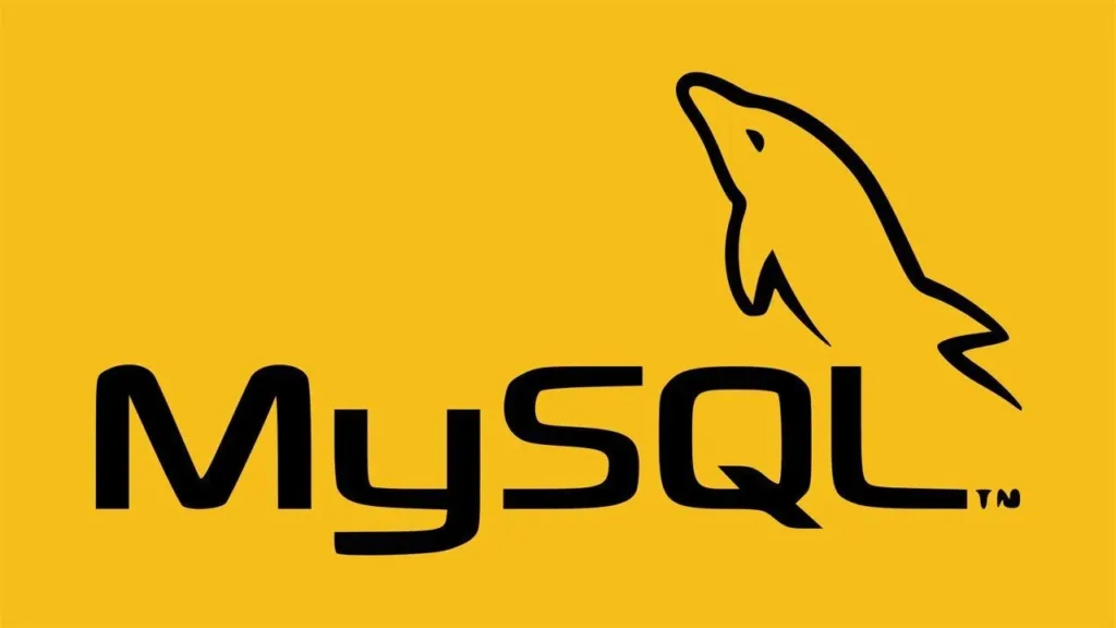 Logotipo do MySQL com fundo amarelo e desenho de um golfinho no canto superior direito.