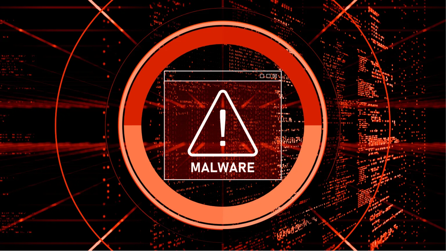 Alerta de malware em tons vermelhos destacando um aviso de infecção, ilustrando a ameaça do vírus Perfctl em servidores Linux.