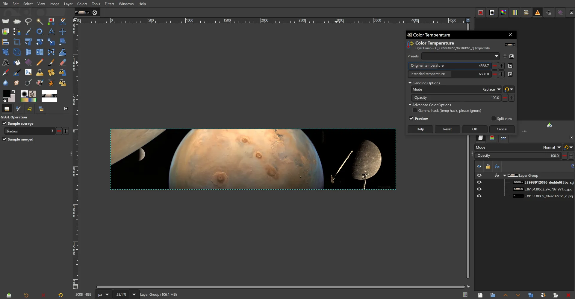GIMP 3.0 próximo do lançamento: primeiros detalhes do release candidate 2 Exemplo de edição de temperatura de cor em um grupo de camadas no GIMP 2.99.19, exibindo a interface com opções de ferramentas e ajustes disponíveis