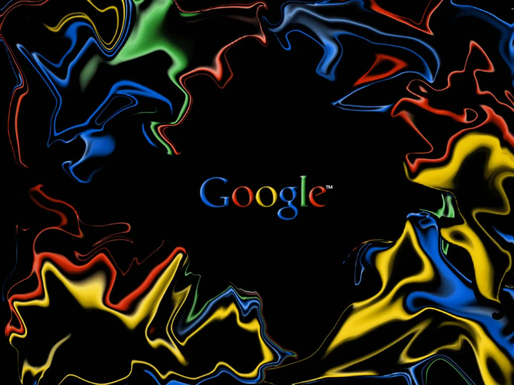 Logotipo do Google com efeito abstrato e ondulado, exibindo cores distorcidas e fluídas em fundo preto.