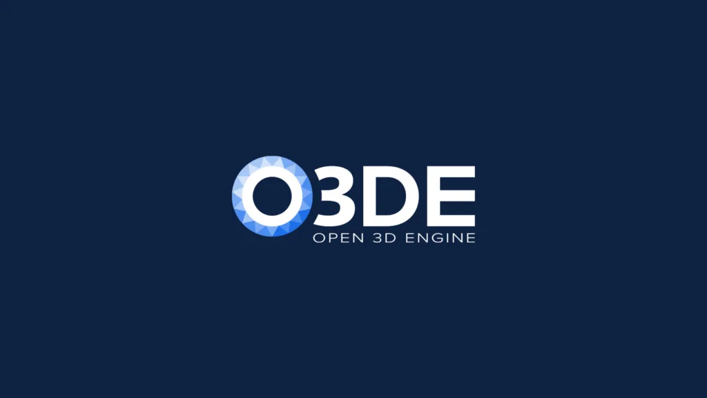 Logo do Open3D Engine, um motor de jogo de código aberto da Linux Foundation, com design circular azul sobre um fundo escuro