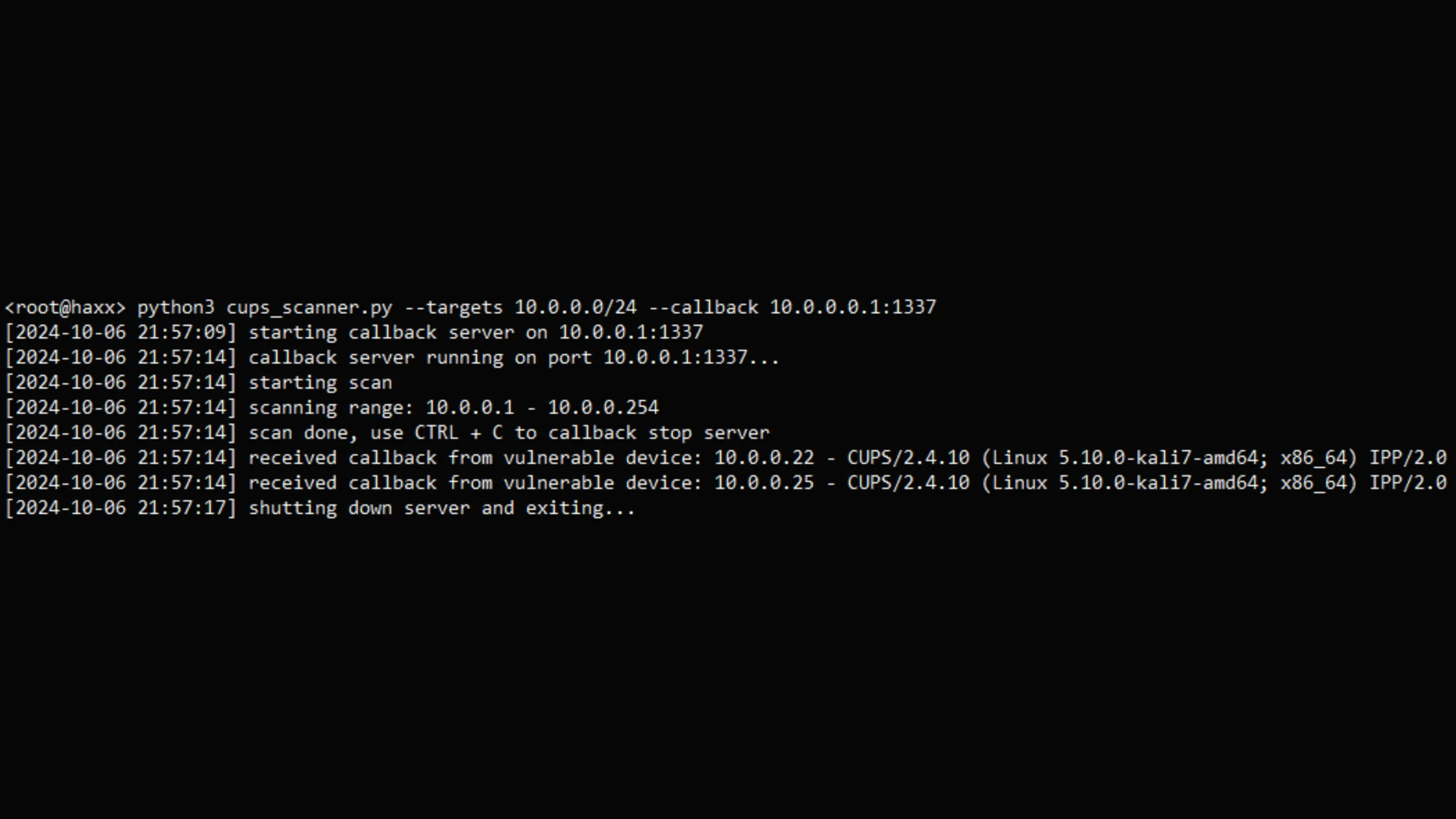 Scanner ajuda a identificar servidores Linux e UNIX expostos a ataques CUPS RCE 2 Imagem com exemplo de varredura e resultados