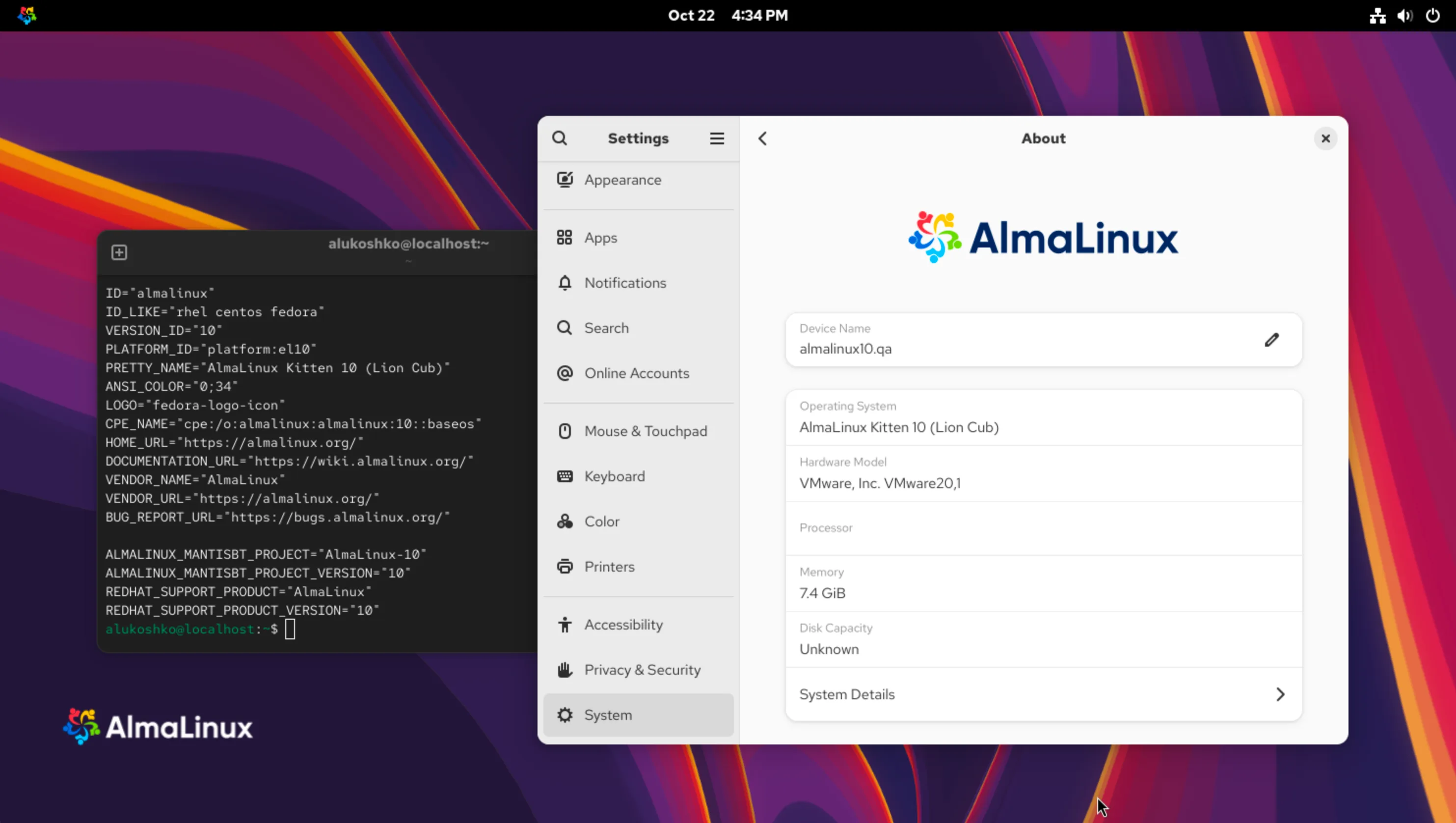 AlmaLinux OS Kitten 10: uma nova era de testes com base no CentOS Stream 10 2 Screenshot do AlmaLinux OS Kitten 10