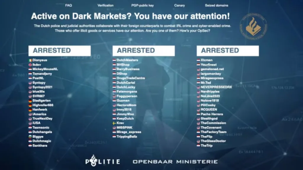 Imagem com lista de mercado dark web