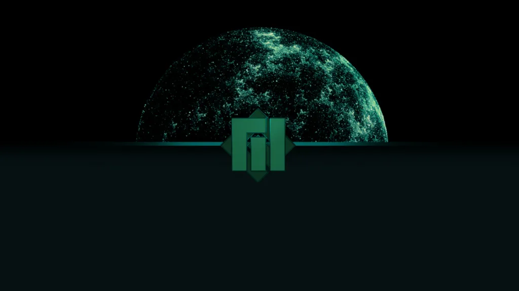 Logo do Manjaro Linux ao centro da cor verde e imagem de um planeta atrás simbolizando o gigante tamanho do Manjaro Linux.