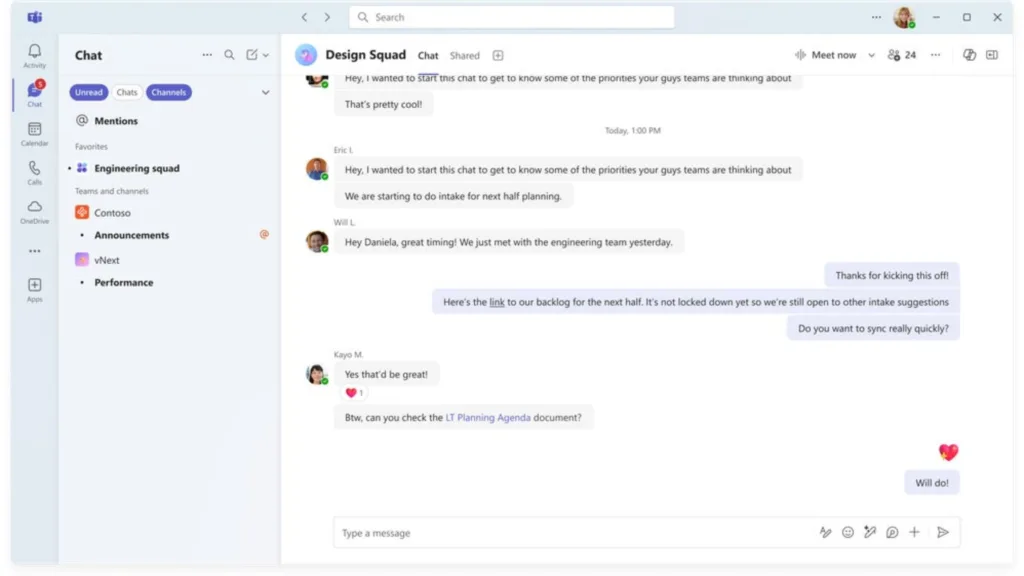 Novo chat Microsoft Teams