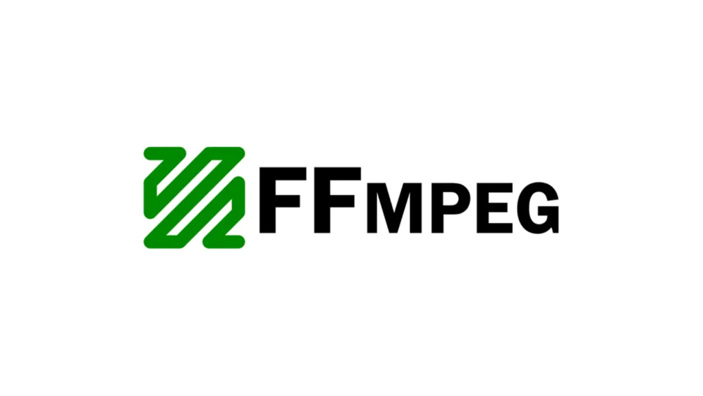 Logotipo oficial do FFmpeg com o ícone em verde e o nome "FFmpeg" em preto, destacando a marca da popular biblioteca de código aberto para processamento de multimídia.