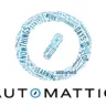 Logotipo da Automattic formado por palavras-chave relacionadas ao trabalho e à missão da empresa, como "negócios", "sustentável", "inovação", e "aprendizado", sobre um fundo branco.