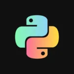 Logotipo colorido da linguagem de programação Python com duas serpentes entrelaçadas em um fundo preto