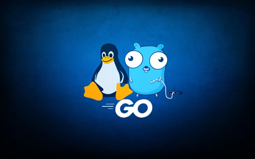 Mascotes do Linux e do Golang juntos, simbolizando a compatibilidade do Golang com o sistema operacional Linux