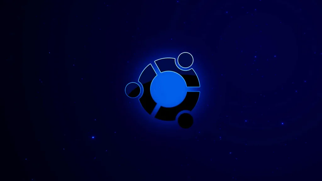 Logotipo do Ubuntu em tons de azul sobre um fundo estrelado.