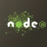 Logotipo do Node.js com elementos gráficos em verde conectando pontos em uma rede sobre um fundo escuro