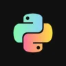 Logotipo colorido da linguagem de programação Python com duas serpentes entrelaçadas em um fundo preto