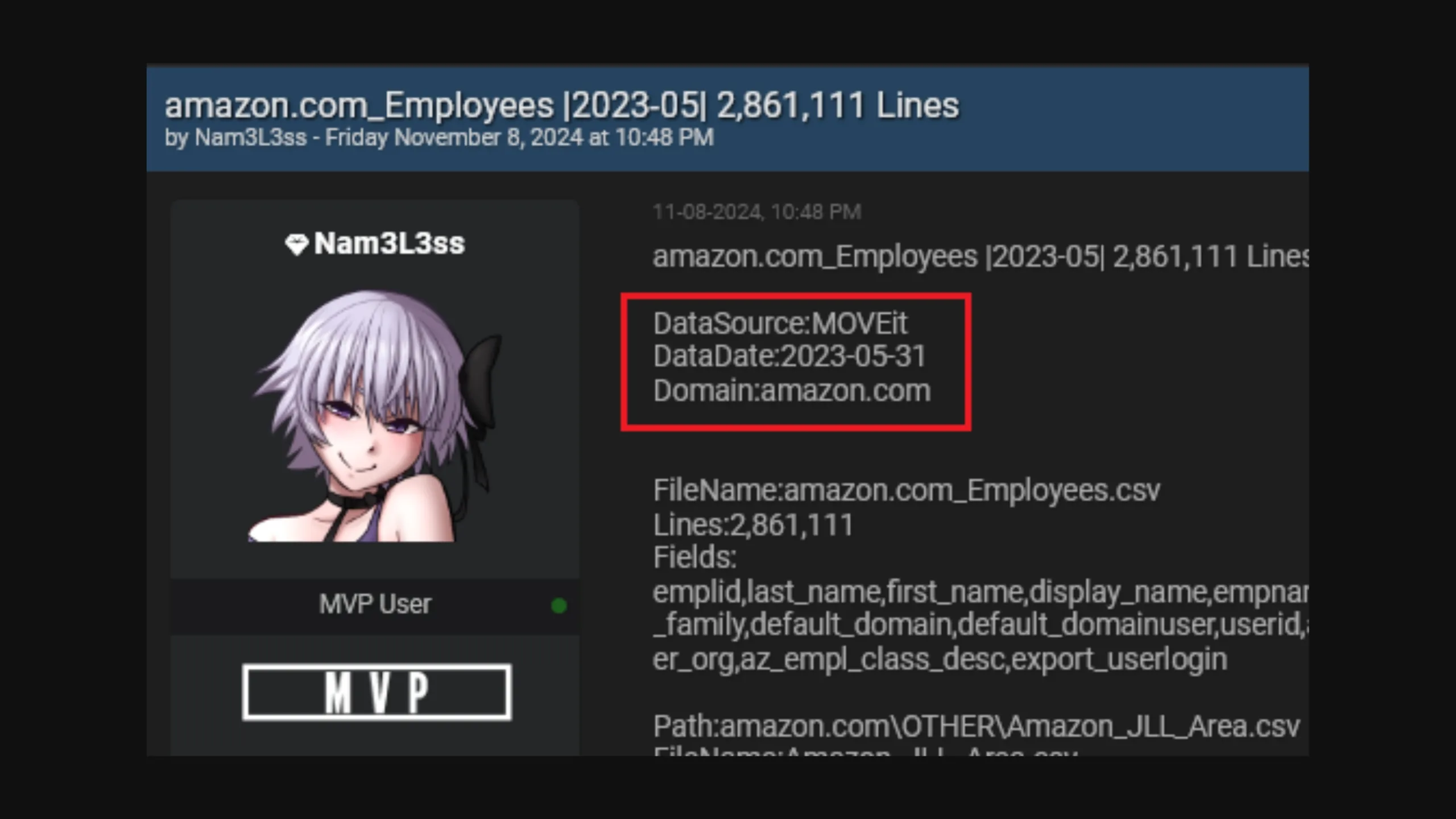 Amazon revela violação de dados de funcionários após ataques MOVEit de maio de 2023 2 Imagem vazamento dados Amazon
