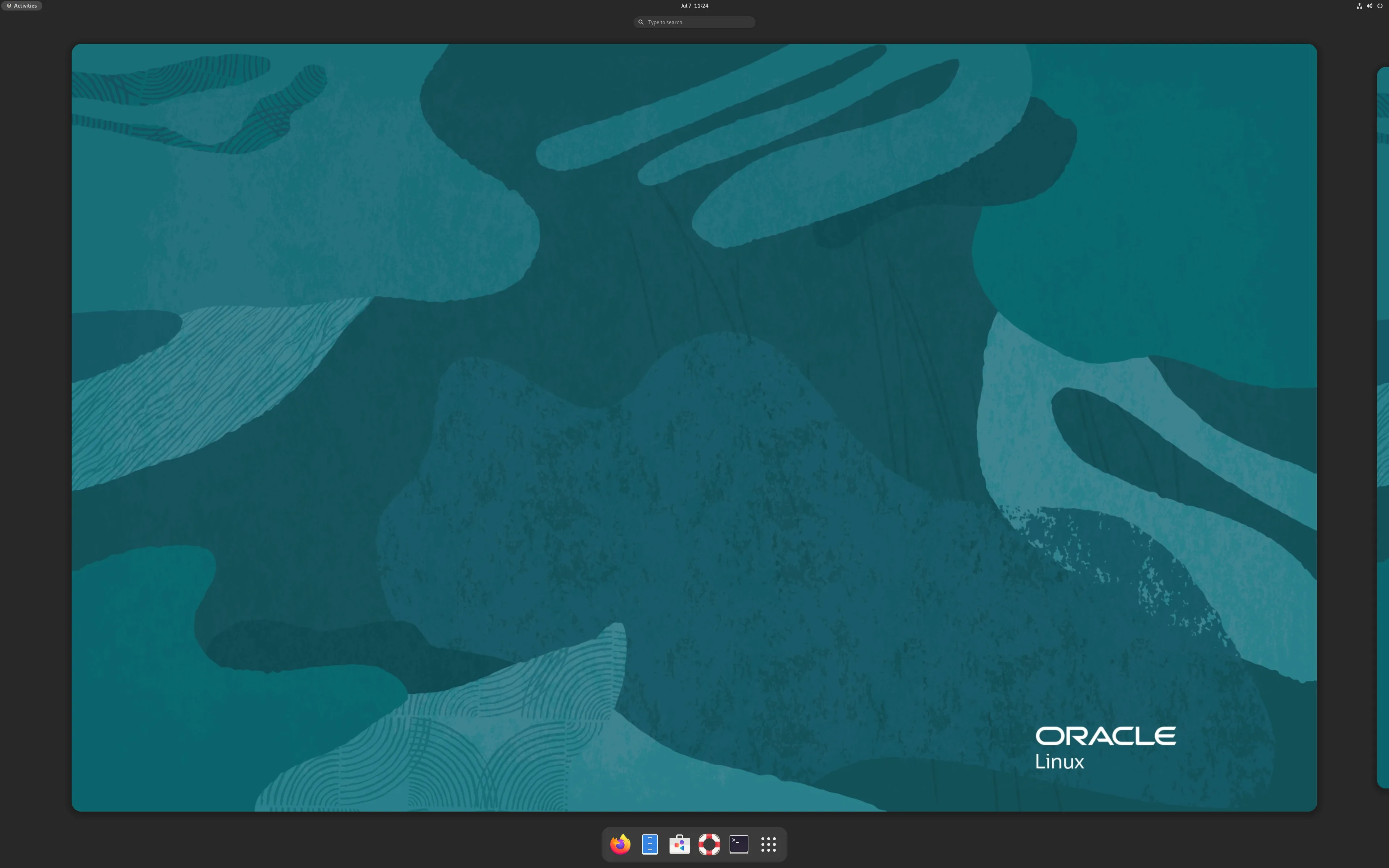 Novidades do Oracle Linux 9 update 5: mais segurança e desempenho 2 Imagem da interface do Oracle Linux 9 Update 5 com tema azul, exibindo um fundo abstrato e o logotipo do Oracle Linux no canto inferior direito.
