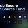 Banner do GitHub Secure Open Source Fund com logotipos de empresas parceiras, incluindo Microsoft, Shopify, Stripe e American Express, destacando a iniciativa de financiamento para projetos de código aberto.