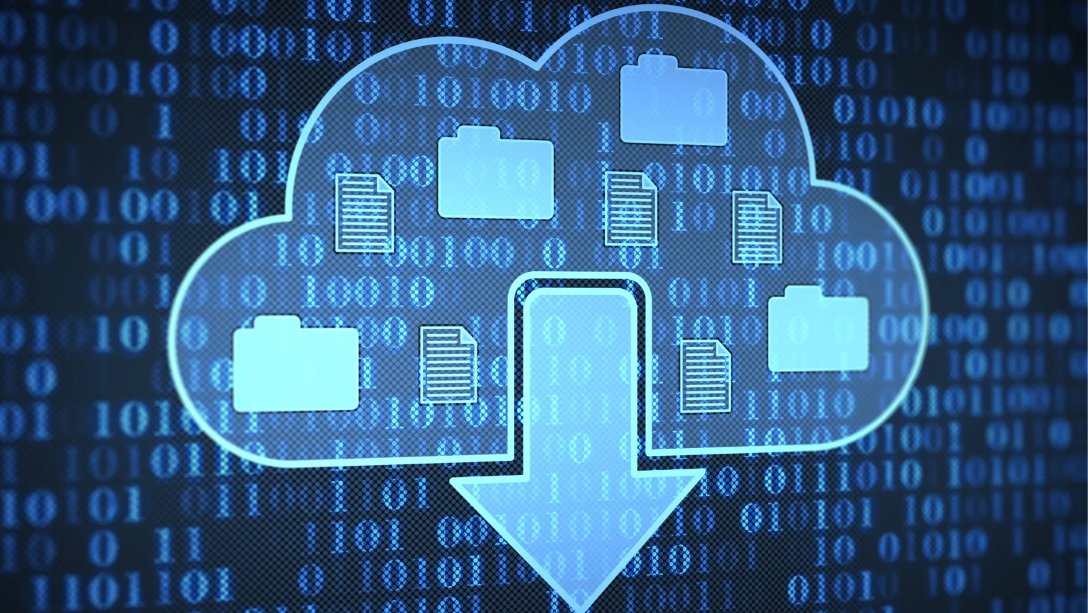 Lançamento do GNU Wget2 2.2.0 1 Ilustração de arquivos sendo baixados de uma nuvem digital, representando transferências de dados e downloads na internet.