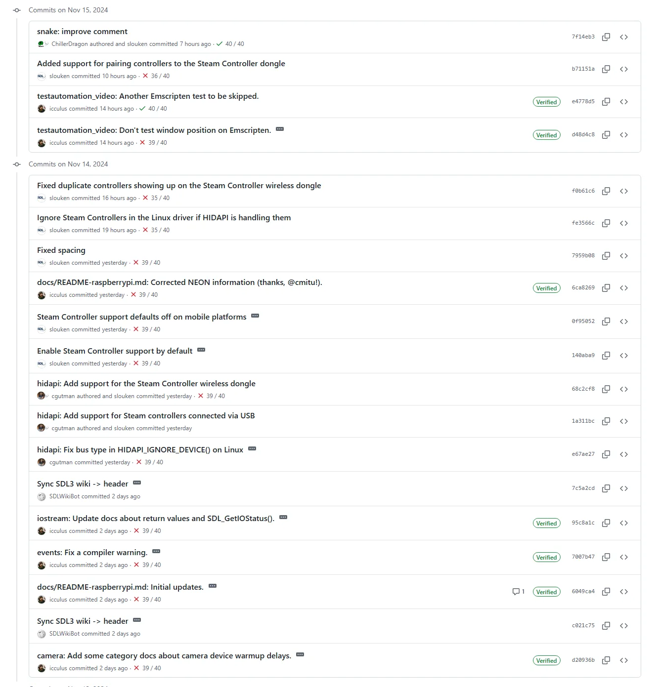 SDL3 aprimora suporte ao Steam Controller, agora habilitado por padrão 2 Lista de commits do repositório GitHub do SDL mostrando melhorias e ajustes no suporte ao Steam Controller, incluindo suporte para dongles sem fio, conexões USB e configurações relacionadas ao HIDAPI.