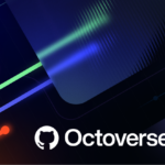 Gráfico estilizado do Octoverse 2024, com linhas coloridas representando tendências de crescimento em fundo escuro, e o logotipo do GitHub com o texto 'Octoverse 2024'.