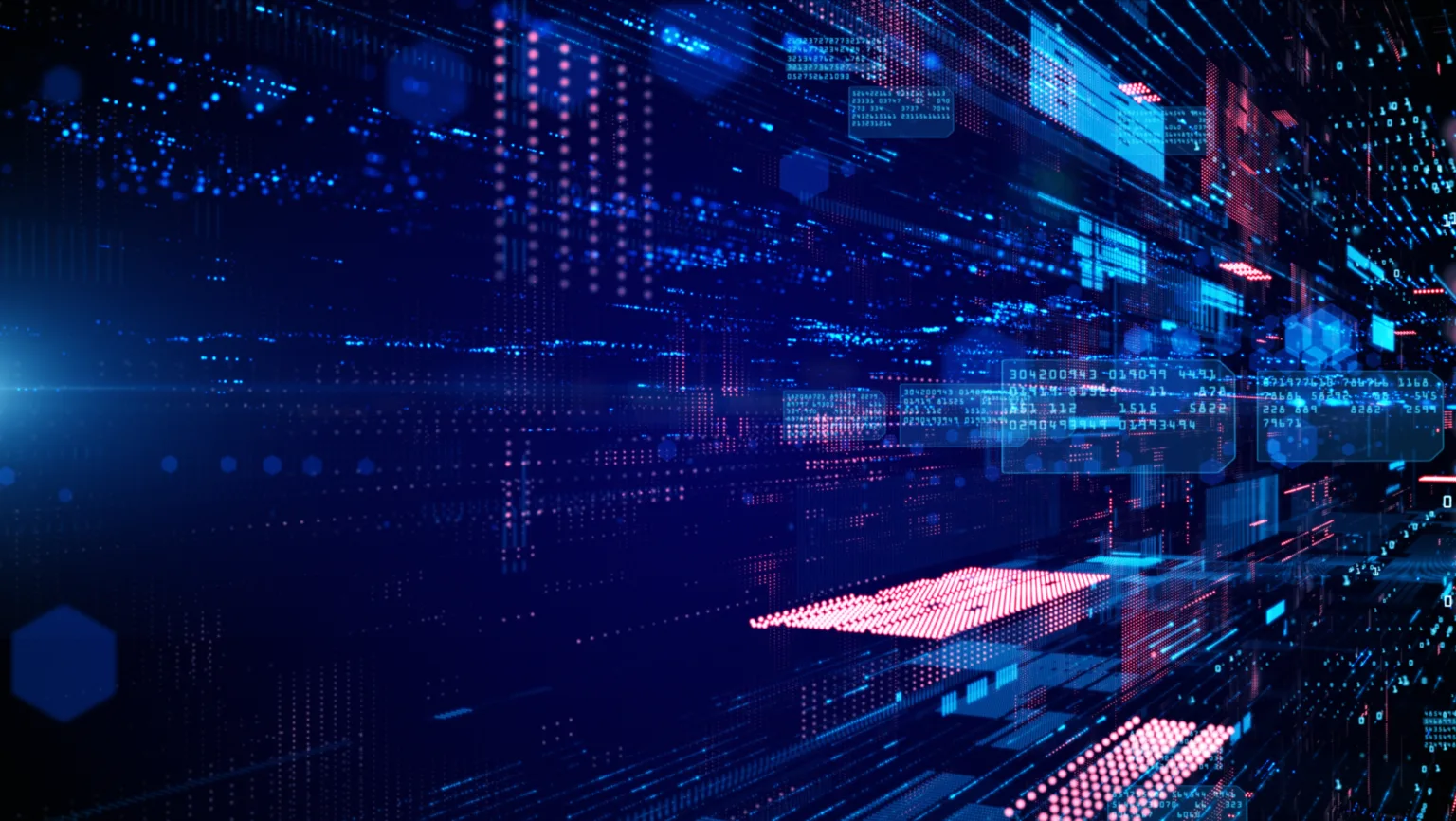 Representação gráfica de fluxos de dados digitais em alta velocidade, destacando conceitos de armazenamento moderno e tecnologia de sistemas de arquivos como o F2FS no Linux.