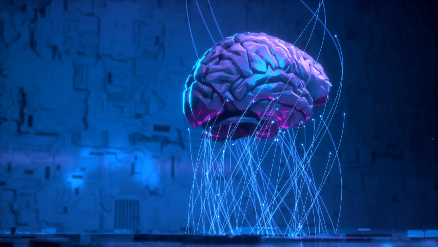 Inteligência Artificial: A nova pilha da tecnologia? 1 Desenho de um cérebro com fios demonstrando as ligações com a Inteligência Artificial