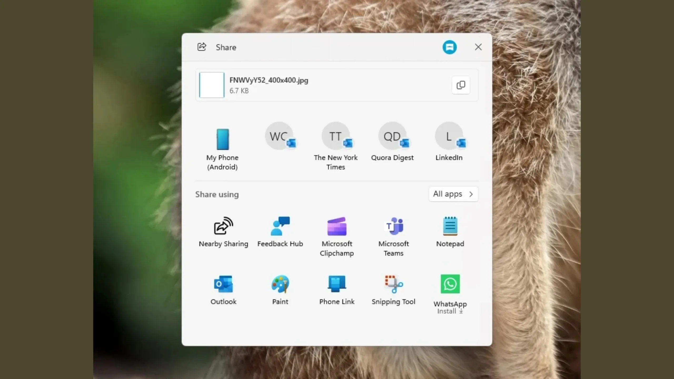 Windows 11 expande botão de compartilhamento para menu iniciar e barra de tarefas 2 Compartilhar UI no Windows 11