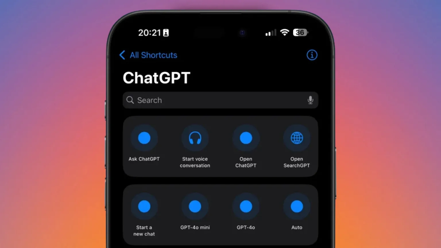 Atalho SearchGPT iOS