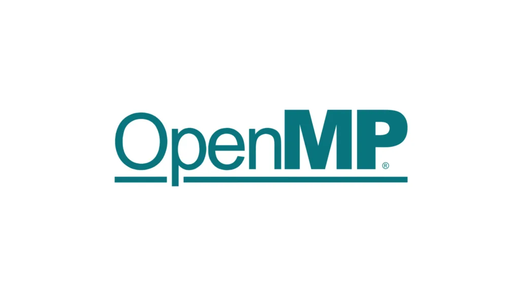 Logotipo do OpenMP, destacando a marca da API amplamente utilizada para programação paralela em linguagens como C, Fortran e C++.