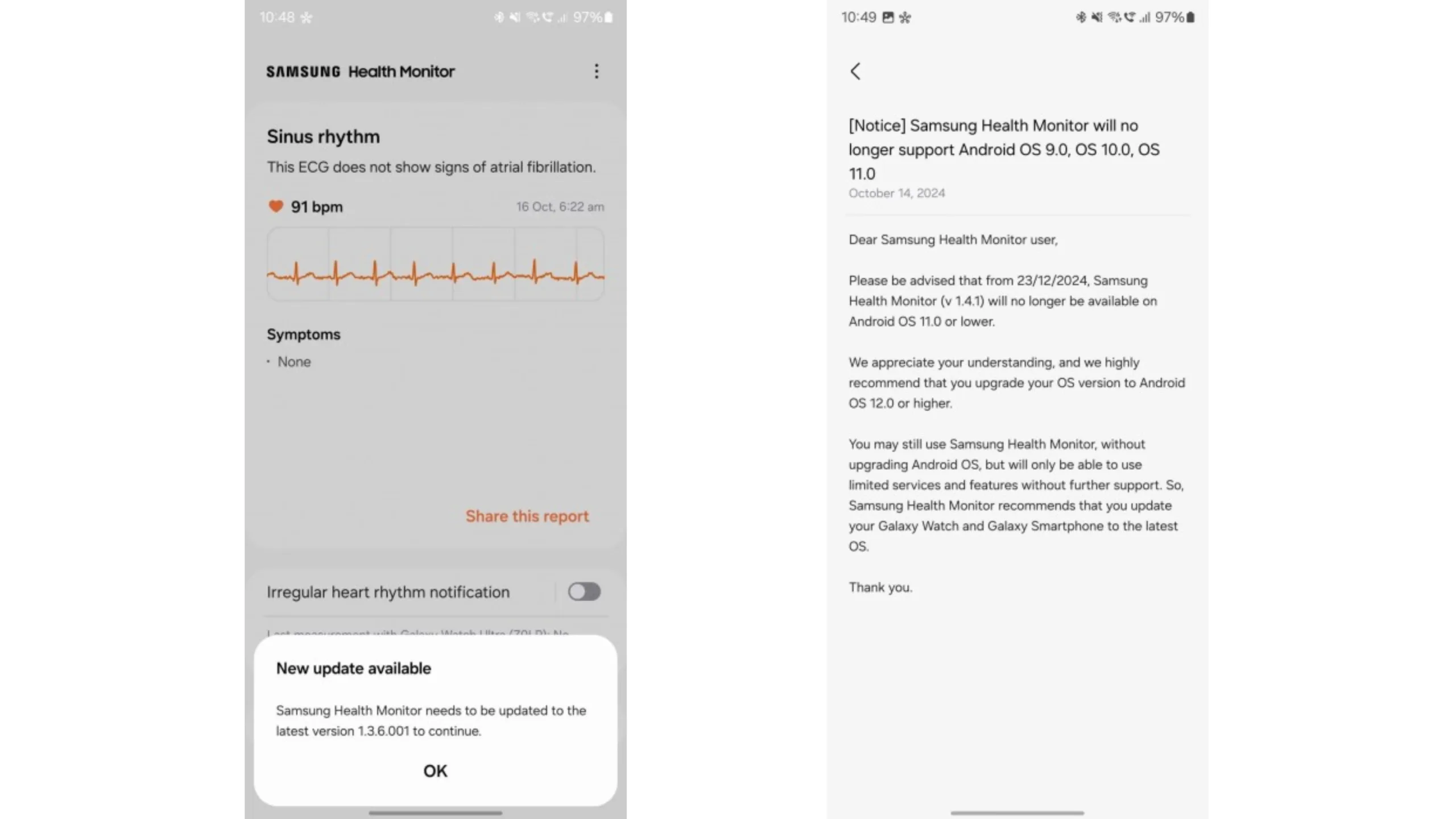 Samsung Health Monitor descontinua suporte para Android 11 e versões anteriores 2 Samsung Health Monitor suporte