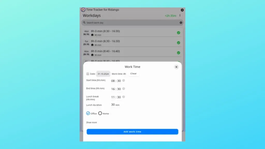 Imagem da interface do Time Tracker for ridango