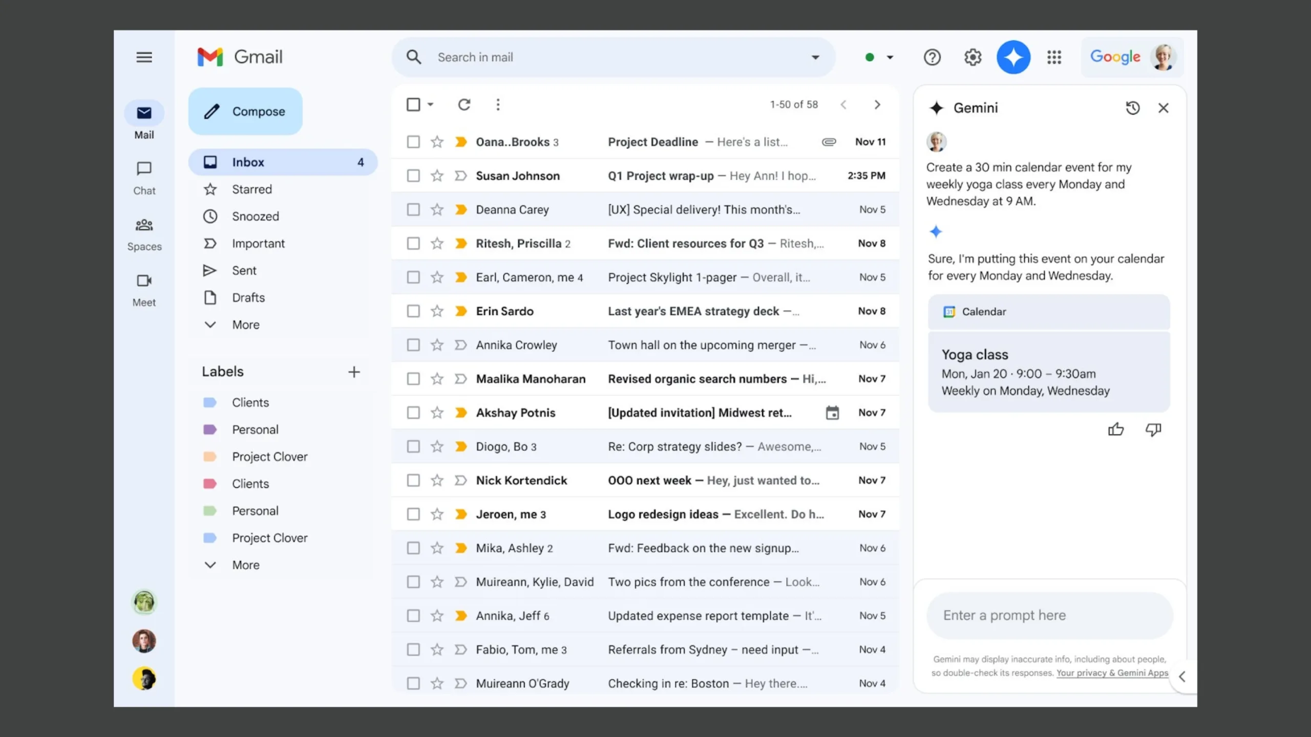 Integração do Google agenda com Gemini no Gmail 2 Imagem Gmail