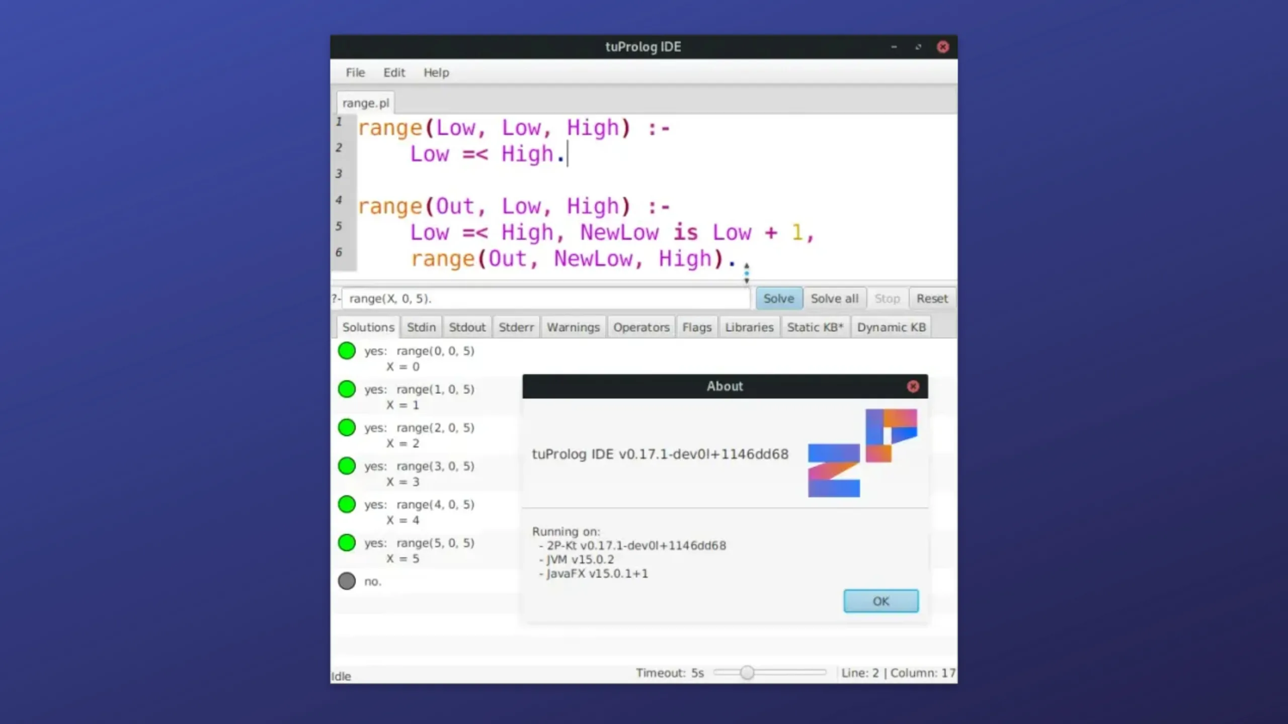 Instale o tuProlog IDE no Ubuntu, Fedora, Debian e outras distribuições Linux com Flatpak 2 Imagem com a interface do Tuprolog IDE