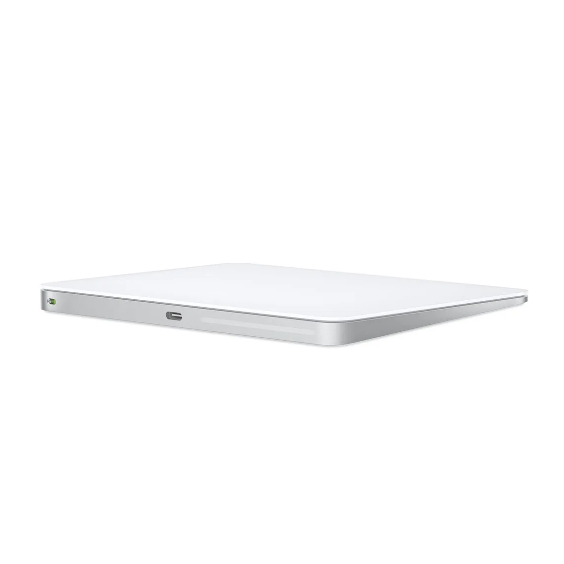 Suporte Linux para o Magic Trackpad USB-C da Apple está a caminho 2 Magic Trackpad da Apple com conexão USB-C visto de lado, destacando seu design fino e porta USB-C para carregamento.